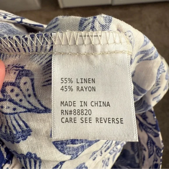 Rachel Zoe Linen Blend Wide Leg Flowy Floral Pants Blue & White Size S Beach - Picture 3 of 13